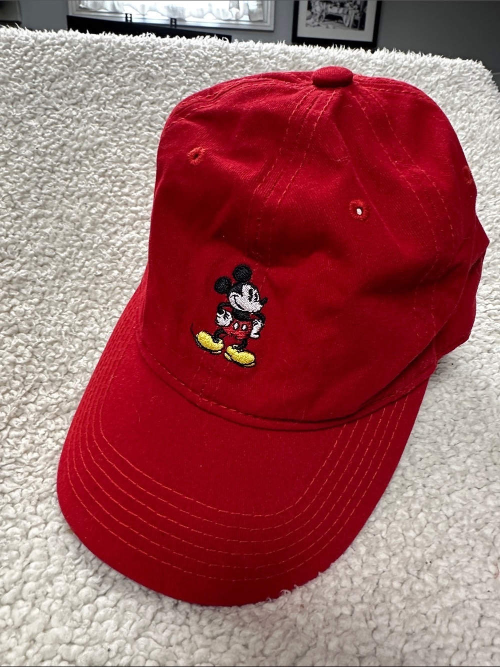 Disney Mickey Mouse Unisex Embroidered Red Baseball Cap Hat, One Size, Adj.